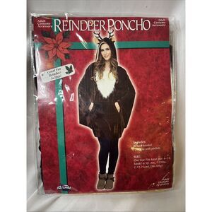 Reindeer Poncho Adult OSFM Holiday Halloween‎ Costume Party Accessory Fun World